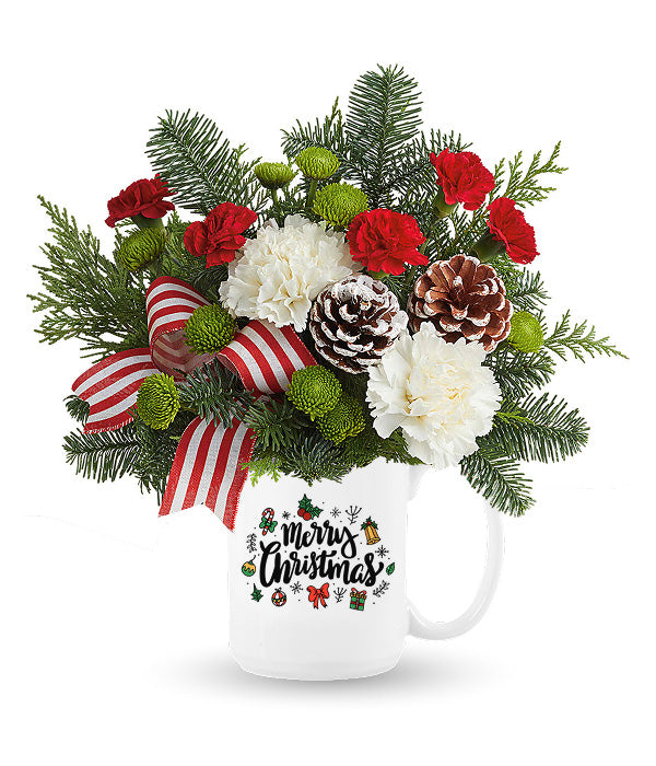 Merry Christmas flowers in a mug