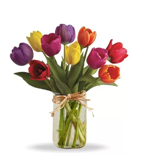 Spring tulips in mason jar