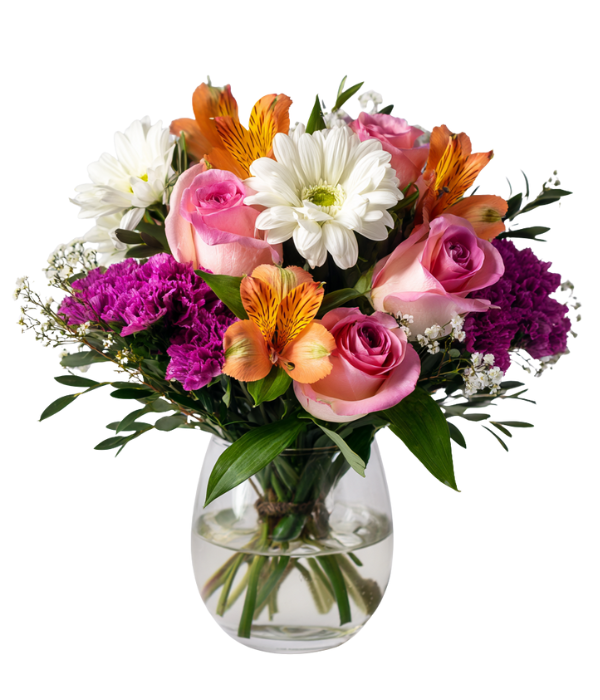 Colorful flower bouquet in glass vase