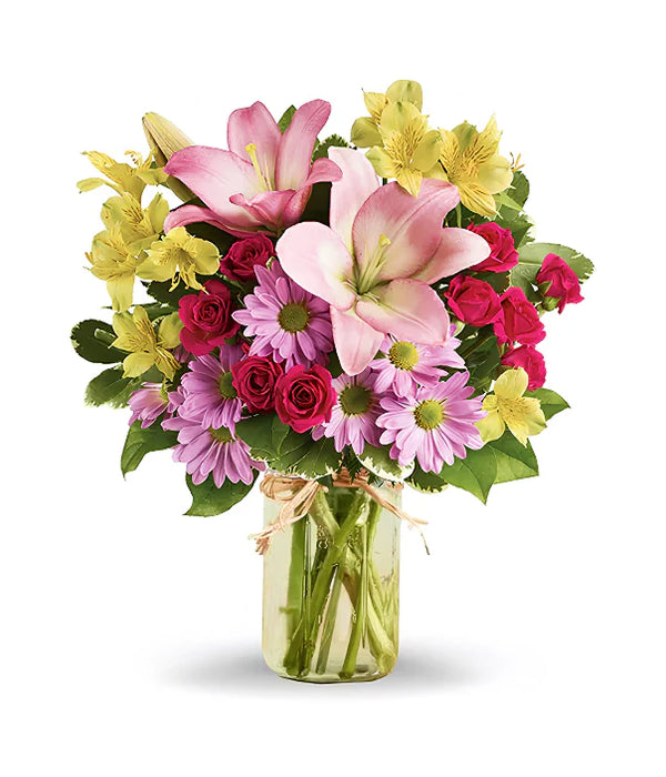 Spring flowers in mason jar