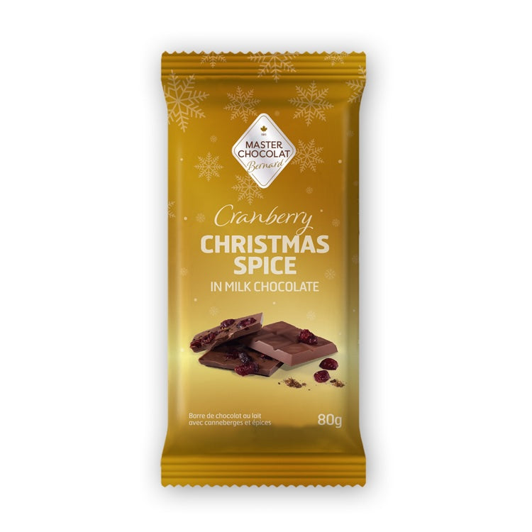 Cranberry Christmas Spice Bar 80g - Milk Chocolate